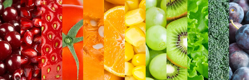 un assortiment de fruit sous forme d'arc en ciel