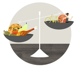 balance représentant l'apport journalier qui est plus lourd que l'activité sportive